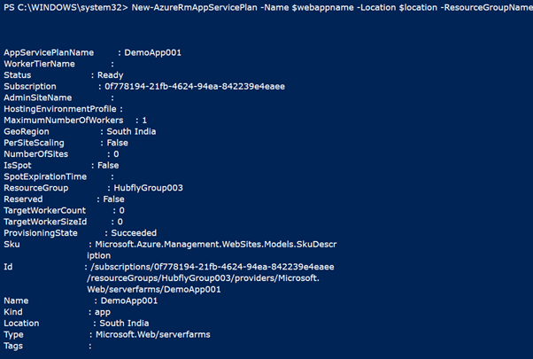Creating App Service Plan